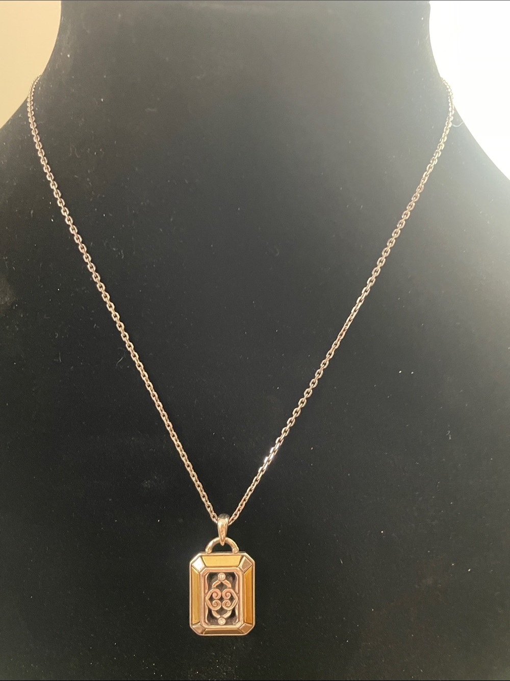 Brighton Gold-Tone Rectangular Filigree Pendant Necklace